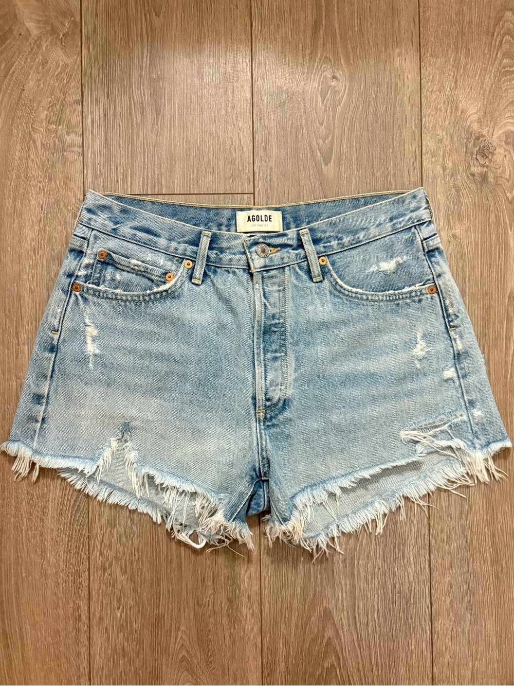 AGOLDE Parker Button Fly Women's Denim Cut Off Shorts - Picture 2 of 4